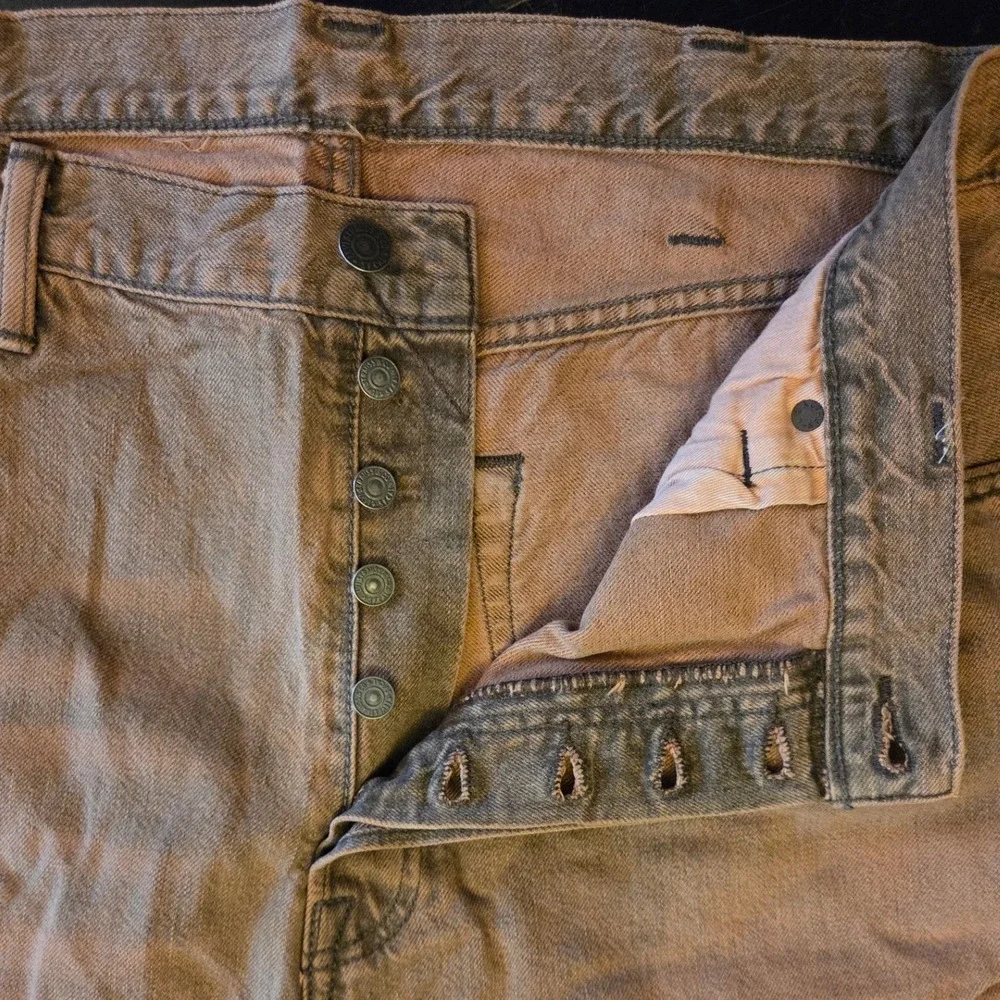 Levis 501 CT Mens Beige Tapered Leg Button Fly Denim Jeans 40x32 Sun Faded